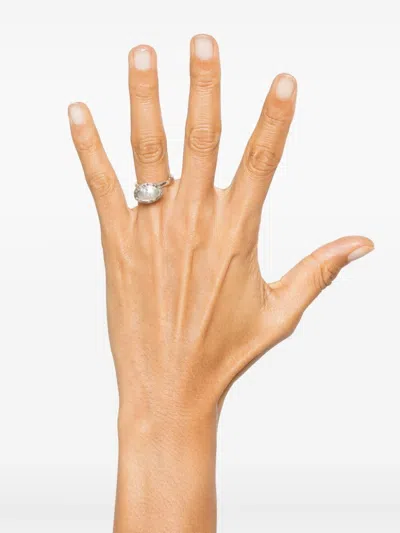 Rosa Maria Sterling Silver Diamond Ring In Metallic