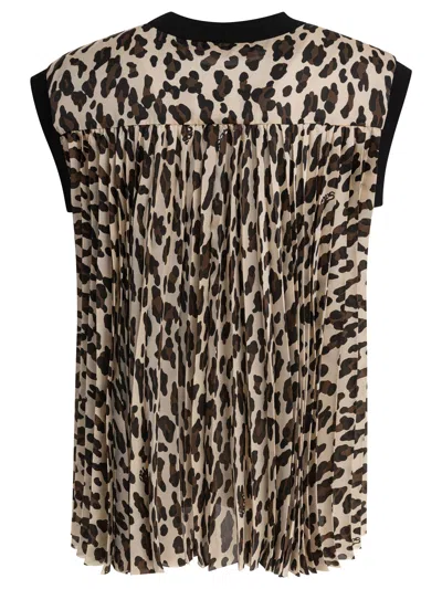 Sacai Leopard Print Knitted Top In Black