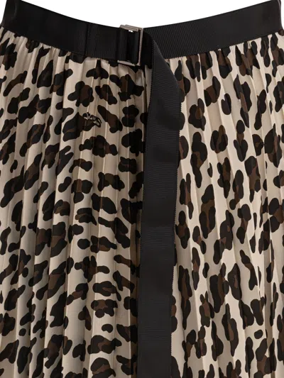 Sacai Leopard Print Skirt In Neutral