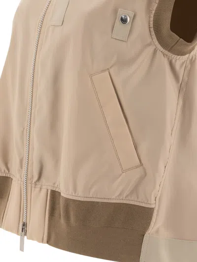 Sacai Twill Nylon Vest Jacket With Short Sleeves In Brown
