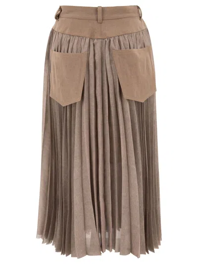 Sacai Pleated Skirt Skirts Beige In Brown