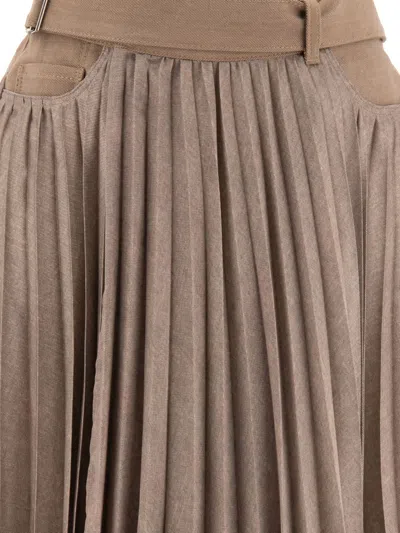 Sacai Pleated Skirt Skirts Beige In Brown