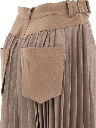 Sacai Pleated Skirt Skirts Beige In Brown