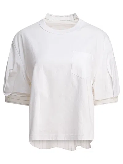 Sacai Layered T-shirt With Chest Pocket And Stripes