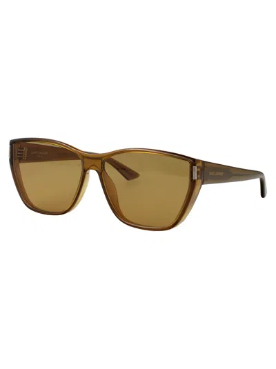 Saint Laurent Havana-havana-transparent Recycled Acetate Glasses In Brown
