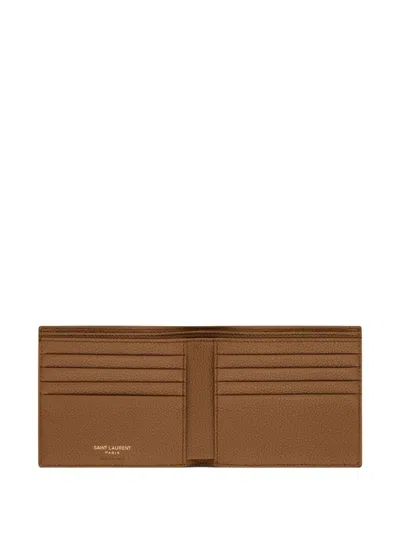Saint Laurent Debossed-logo Leather Wallet In Brown
