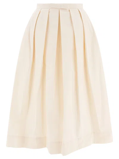 Sandbeige Pleated Bow-detail Skirt In White
