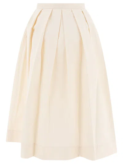 Sandbeige Pleated Bow-detail Skirt In White