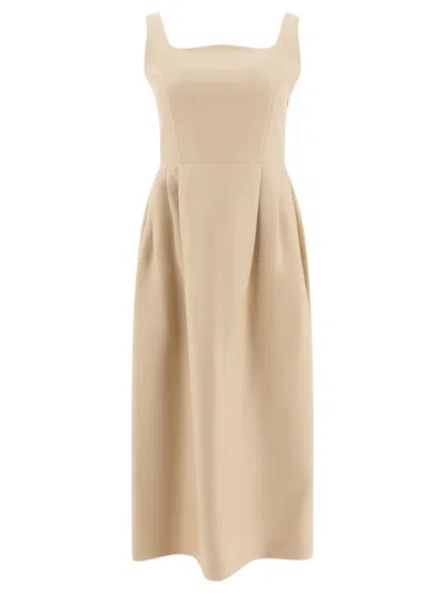 Sandbeige Wool Midi Dress In Neutral