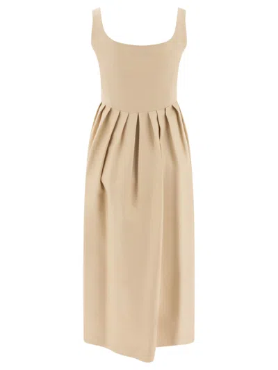 Sandbeige Wool Midi Dress In Neutral