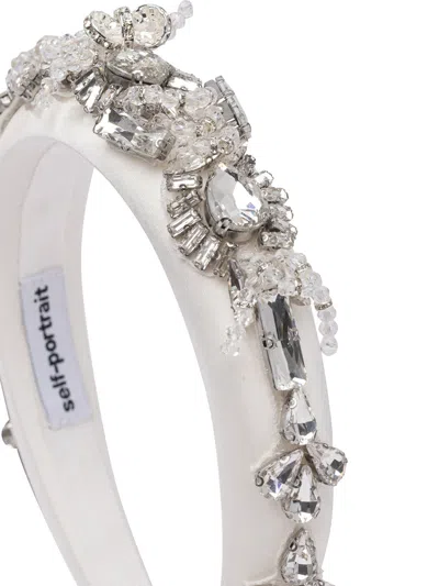 Self-portrait Crystal Embellished Satin Hair Accessories In White