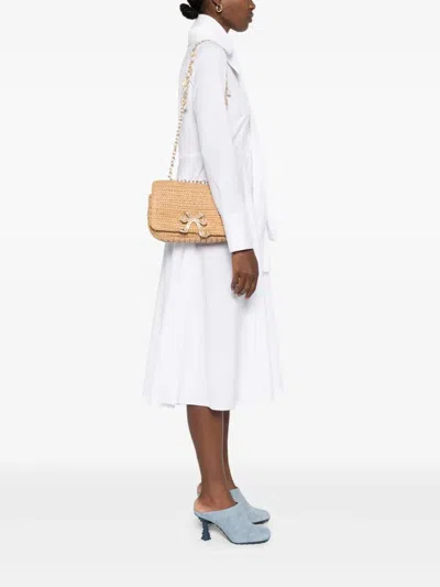 Self-portrait Self Portrait 'raffia Bow Charm' Shoulder Bag In Brown