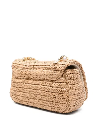 Self-portrait Self Portrait 'raffia Bow Charm' Shoulder Bag In Brown
