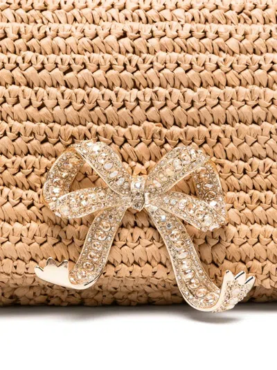 Self-portrait Self Portrait 'raffia Bow Charm' Shoulder Bag In Brown