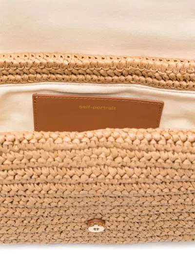 Self-portrait Self Portrait 'raffia Bow Charm' Shoulder Bag In Brown