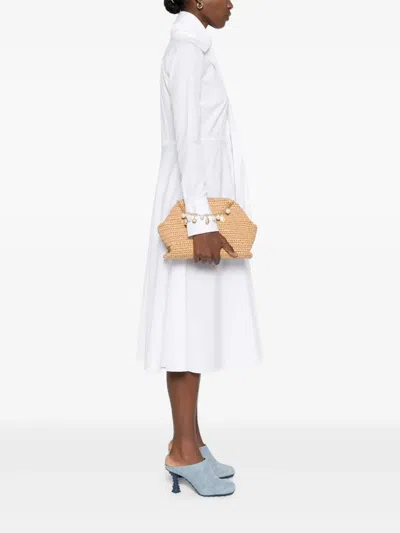 Self-portrait Charm-detail Raffia Clutch Bag