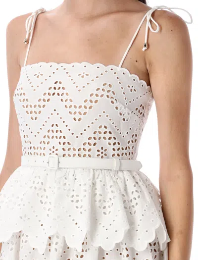 Self-portrait Belted Scalloped Broderie Anglaise Cotton-voile Mini Dress