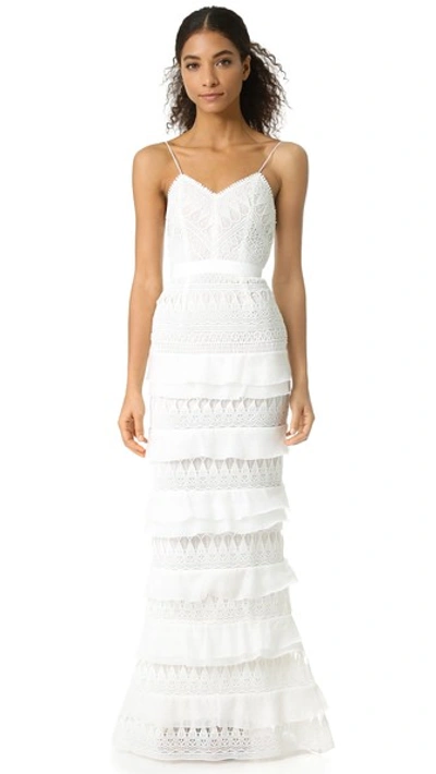 Shop Self-portrait Penelope Tiered Gown In White
