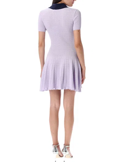 Self-portrait Mini Dress In Openwork Mesh In Purple