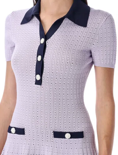 Self-portrait Mini Dress In Openwork Mesh In Purple