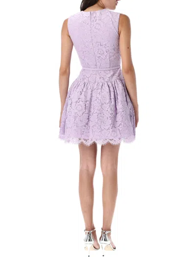 Self-portrait Sleeveless Lace Cotton Blend Mini Dress In Purple