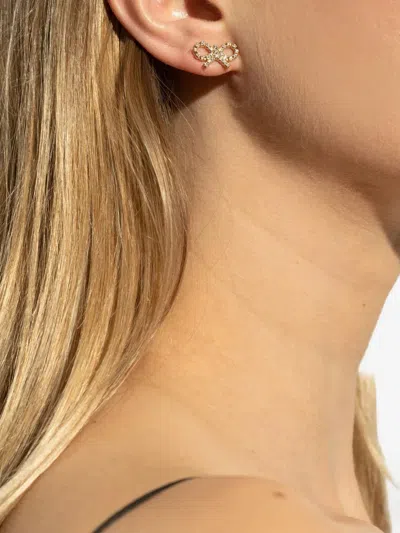 Self-portrait Embellished Bow Earrings In Gold