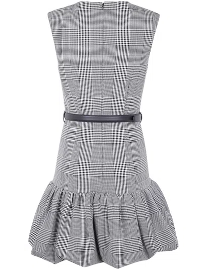 Self-portrait Fitted Bodice Black Dress With Flared Skirt And Scalloped Hemline In Gray
