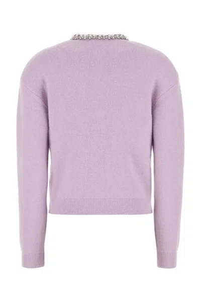 Self-portrait Lilac Crystal-trim Cardigan With Round Neckline