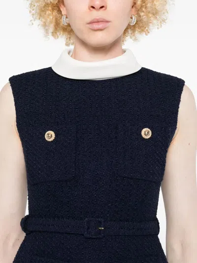 Self-portrait Self Portrait Navy Boucle Sleeveless Midi Dress