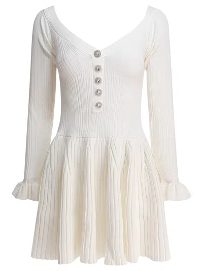 Self-portrait Off-the-shoulder Pleated Ribbed-knit Mini Dress