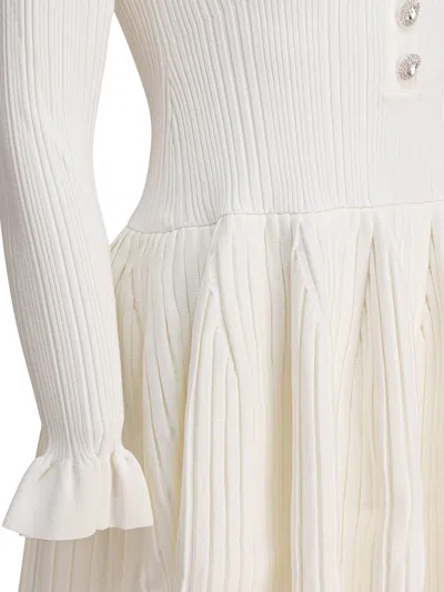 Self-portrait Off-the-shoulder Pleated Ribbed-knit Mini Dress