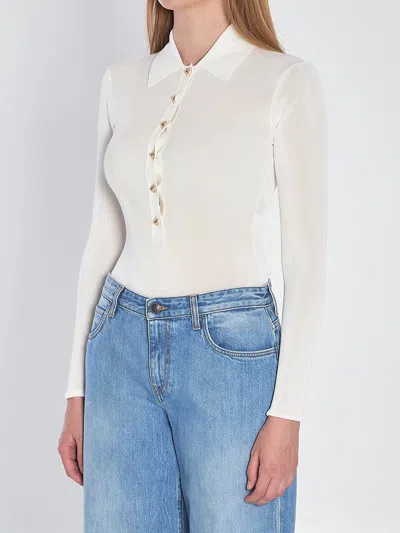 Self-portrait White Viscose Bodysuit In White