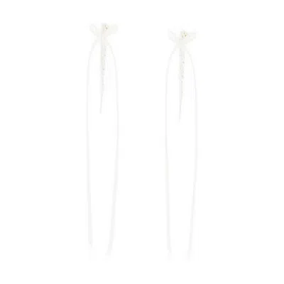 Simone Rocha Slim Bow Ribbon Drip Earrings In White