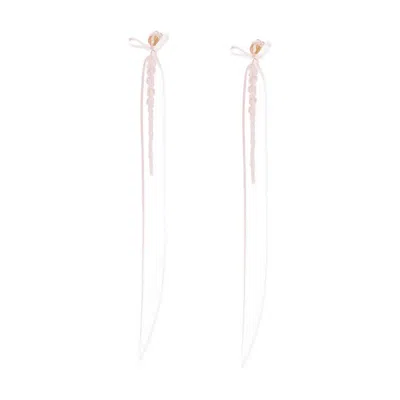 Simone Rocha Slim Bow Ribbon Drip Earrings In Pink