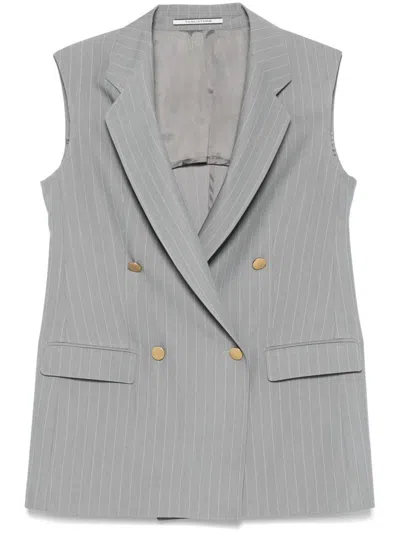 Tagliatore Tailored Grey Sleeveless Blazer With Gold-tone Buttons