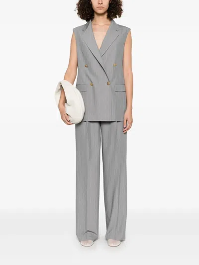 Tagliatore Tailored Grey Sleeveless Blazer With Gold-tone Buttons
