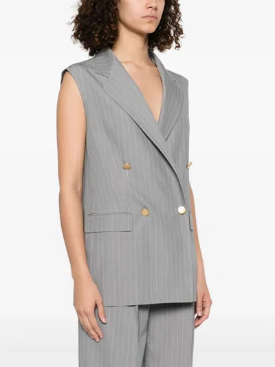 Tagliatore Tailored Grey Sleeveless Blazer With Gold-tone Buttons