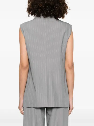 Tagliatore Tailored Grey Sleeveless Blazer With Gold-tone Buttons