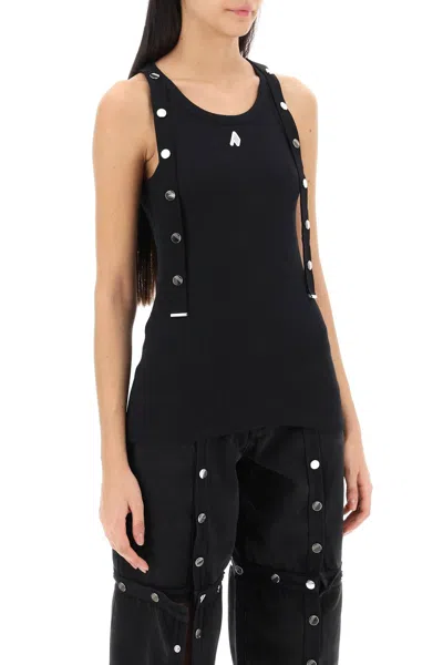 Attico Ribbed Knit Cotton Tank Top In Black