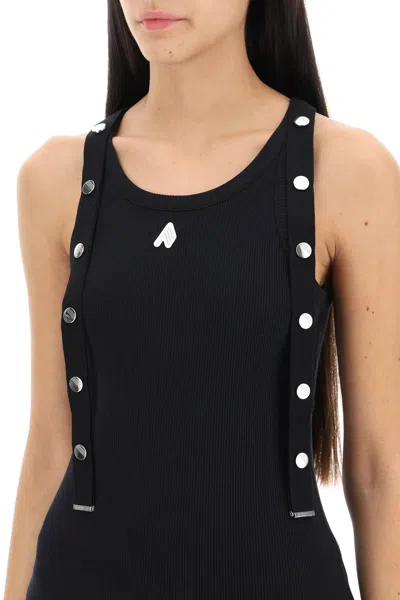 Attico Ribbed Knit Cotton Tank Top In Black