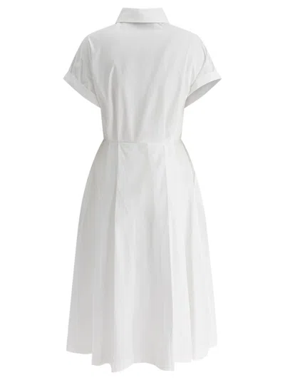 Theloom Crisp White Midi Dress With Classic Shirt Collar In White