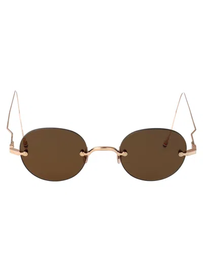 Thom Browne 12k Gold Plate Titanium Titanium Sunglasses In Brown