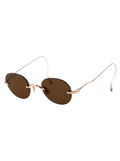 Thom Browne 12k Gold Plate Titanium Titanium Sunglasses In Brown