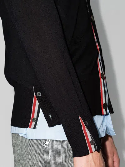 Thom Browne Classic V-neck Cardigan In Fine Merino Wool With 4bar Stripes Clothing In Black