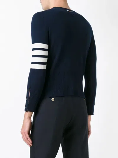 Thom Browne Classic Crewneck Short Pullover With White 4 Bar Stripe In Cashmere In Black