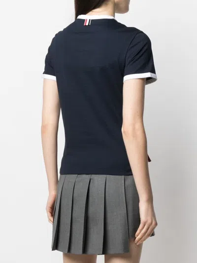 Thom Browne Cotton T-shirt With Ribbed Crew-neck And Contrasting Trimmings In Blue