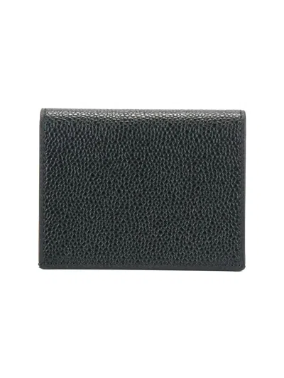 Thom Browne Double Card Holder In Pebble Grain Leather Accessories In Black