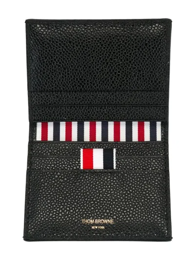 Thom Browne Double Card Holder In Pebble Grain Leather Accessories In Black