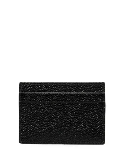 Thom Browne Double Sided Card Holder With Rwb Gg Tab In Pebble Grain Leather Accessories In Black