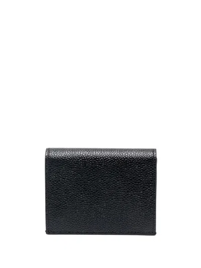 Thom Browne Double Card Holder In Pebble Grain Leather Accessories In Black